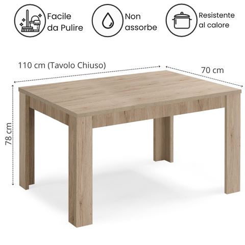 Tavolo in legno melaminico allungabile rovere derby scheda tecnica