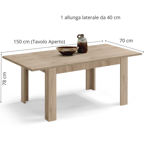 Tavolo in legno melaminico allungabile rovere derby scheda tecnica