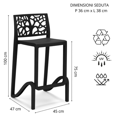 Sgabello in polipropilene Teti sg. seduta da 75