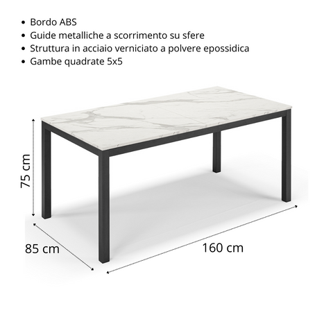 Tavolo da pranzo allungabile 160x85 GIOTTO MADE IN ITALY
