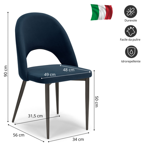 Sedia imbottita SOLE MADE IN ITALY per sala da pranzo in tessuto effetto velluto Design moderno