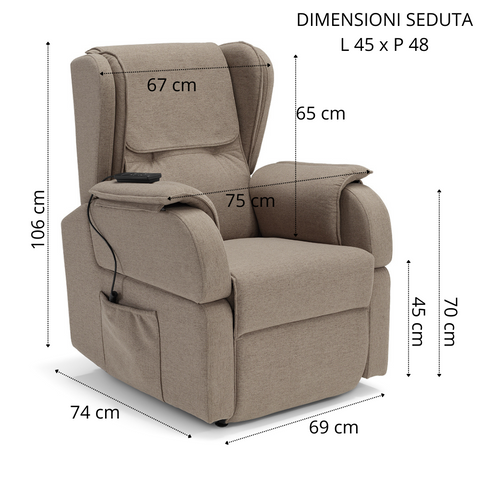 Poltrona elettrica relax 2 motori Berlino con Roller System, Kit Optional Batteria e Kit Optional Tavolino
