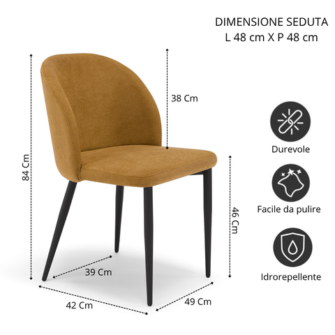 Sedia imbottita MARTE per sala da pranzo in tessuto effetto velluto