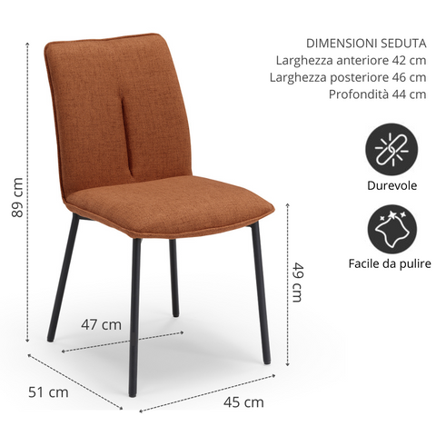 Sedia imbottita CAMILLA per sala da pranzo in tessuto effetto doppio tono design moderno