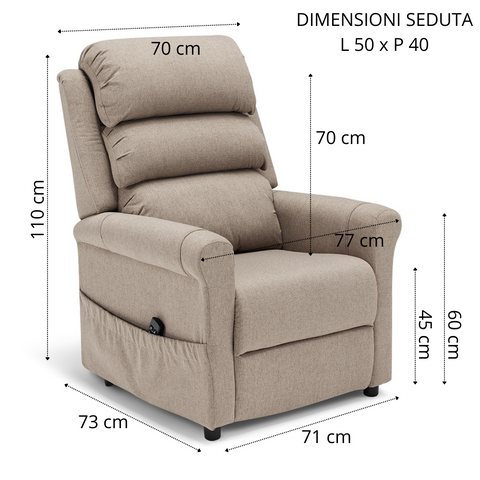 Poltrona elettrica relax 2 motori New Boston con posizione letto e Kit Optional Roller System e Kit Optional Batteria