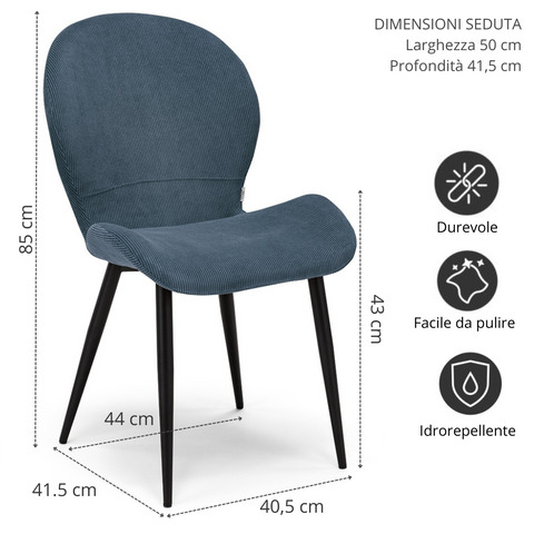 Sedia Imbottita AISHA per sala da pranzo in tessuto morbido al tatto Design moderno
