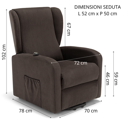 Poltrona elettrica relax 2 motori New Orleans Design Bergere 4 ruote direzionali e Kit Optional Batteria