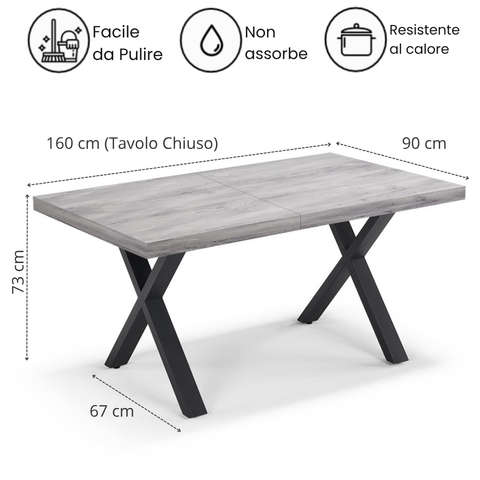 Tavolo da pranzo 160x90 MADE IN ITALY modello PABLO allungabile fino a 260 CM