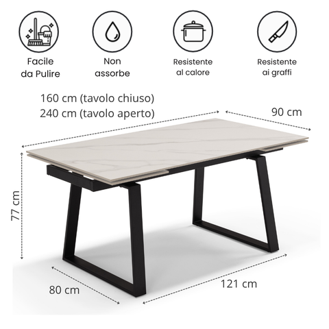 Tavolo da pranzo 160x90 modello ATLAS allungabile fino a 240 CM