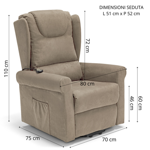 Poltrona elettrica relax 2 motori Detroit con cuscinetto lombare e Kit Optional Roller System e Kit Optional Batteria