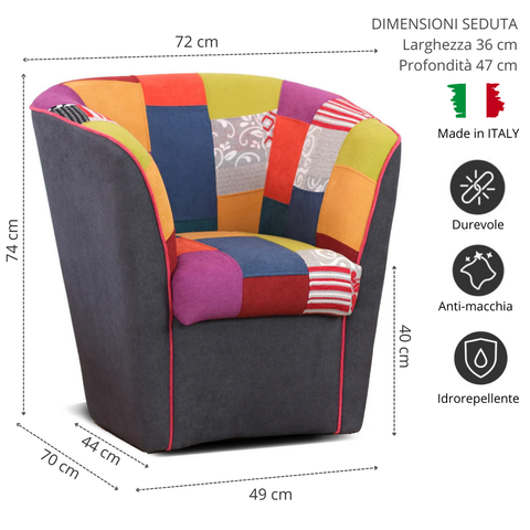 Poltrona Patchwork AZZURRA artigianale 100% MADE IN ITALY