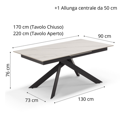 Tavolo da pranzo 170x90 modello ANTARES allungabile fino a 220 CM