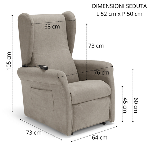 Poltrona elettrica relax 2 motori Pisa Design Bergere con Kit Optional Batteria