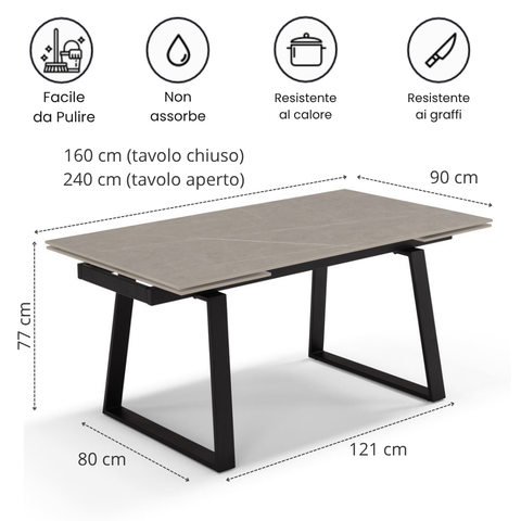 Tavolo da pranzo 160x90 modello ATLAS allungabile fino a 240 CM
