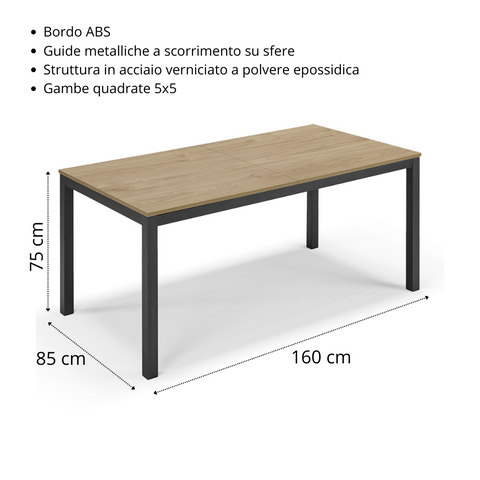 Tavolo da pranzo allungabile 160x85 GIOTTO MADE IN ITALY