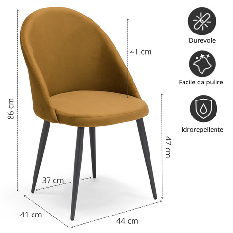Sedia imbottita LOLA per sala da pranzo in tessuto effetto vellutato design moderno