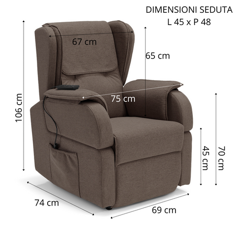 Poltrona elettrica relax 2 motori Berlino con Roller System, Kit Optional Batteria e Kit Optional Tavolino
