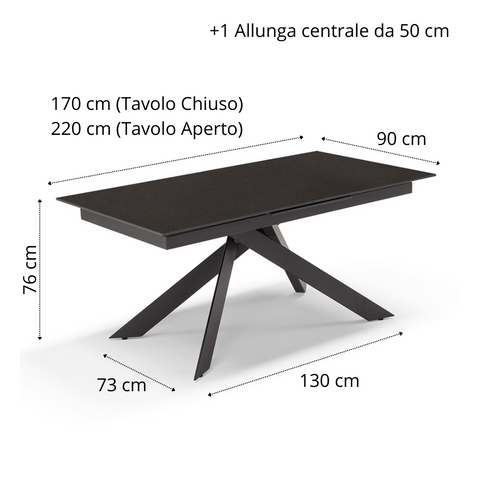 Tavolo da pranzo 170x90 modello ANTARES allungabile fino a 220 CM