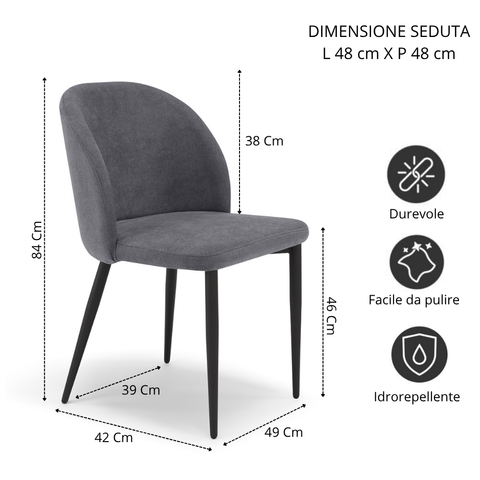 Sedia imbottita MARTE per sala da pranzo in tessuto effetto velluto