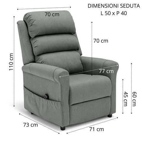 Poltrona elettrica relax 2 motori New Boston con posizione letto e Kit Optional Roller System e Kit Optional Batteria