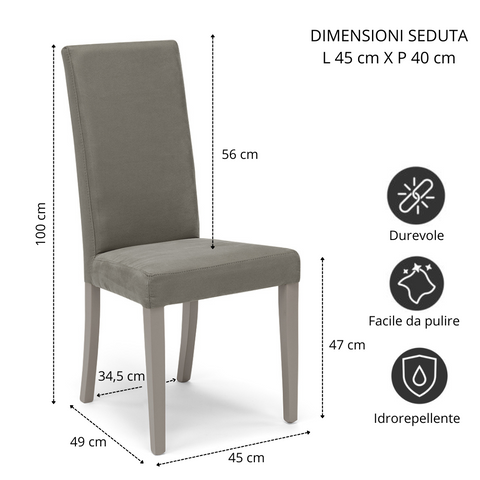 Sedia imbottita EDI NEW per sala da pranzo in tessuto effetto camosciato Design moderno