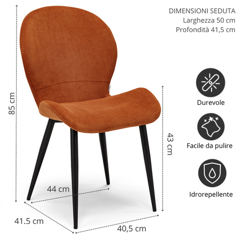Sedia Imbottita AISHA per sala da pranzo in tessuto morbido al tatto Design moderno