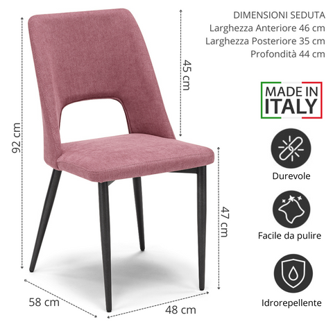 Sedia imbottita RAFF per sala da pranzo in tessuto morbido al tatto Design moderno