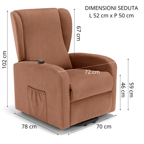 Poltrona elettrica relax 2 motori New Orleans Design Bergere 4 ruote direzionali e Kit Optional Batteria