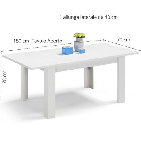 Tavolo in legno melaminico allungabile finitura bianco frassino scheda tecnica