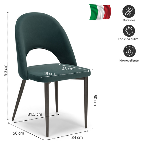 Sedia imbottita SOLE MADE IN ITALY per sala da pranzo in tessuto effetto velluto Design moderno