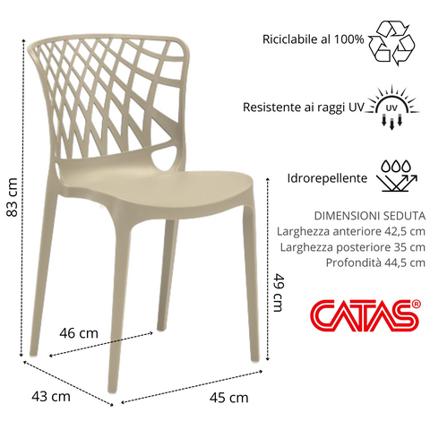 Sedia in polipropilene Arko impilabile Design moderno da Interno/Esterno