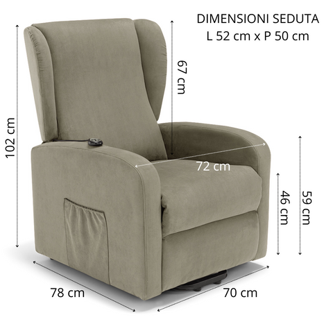 Poltrona elettrica relax 2 motori New Orleans Design Bergere 4 ruote direzionali e Kit Optional Batteria