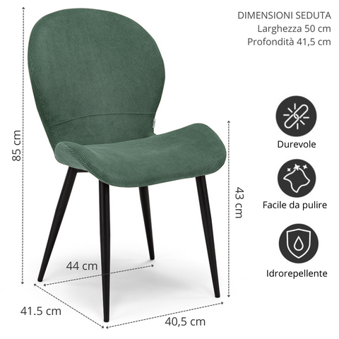Sedia Imbottita AISHA per sala da pranzo in tessuto morbido al tatto Design moderno
