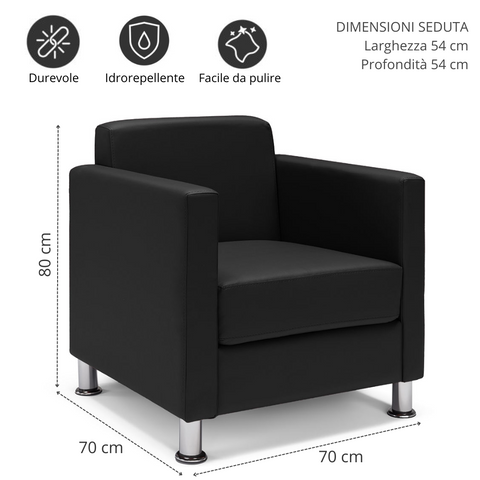 Poltrona da camera e da ufficio nero ecopelle scheda tecnica dimensioni