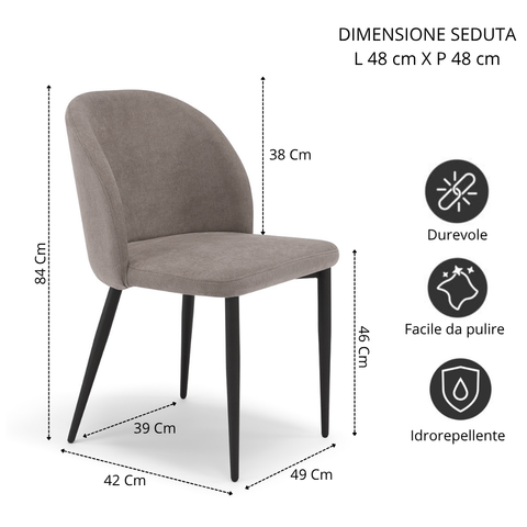 Sedia imbottita MARTE per sala da pranzo in tessuto effetto velluto