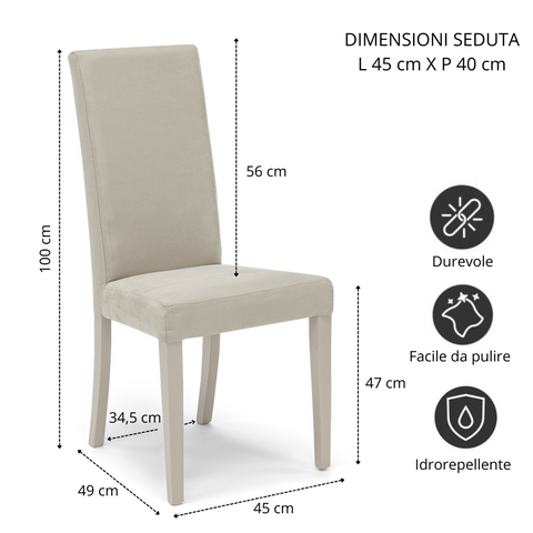 Sedia imbottita EDI NEW per sala da pranzo in tessuto effetto camosciato Design moderno