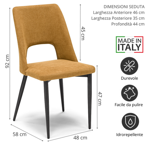 Sedia imbottita RAFF per sala da pranzo in tessuto morbido al tatto Design moderno