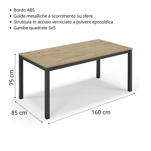 Tavolo da pranzo allungabile 160x85 GIOTTO MADE IN ITALY