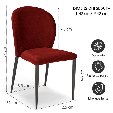 Sedia imbottita GHIBLI LUX per sala da pranzo in tessuto effetto velluto Design moderno