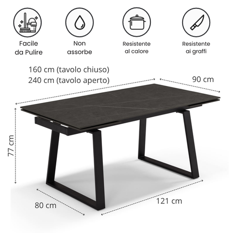 Tavolo da pranzo 160x90 modello ATLAS allungabile fino a 240 CM