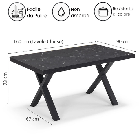 Tavolo da pranzo 160x90 MADE IN ITALY modello PABLO allungabile fino a 260 CM