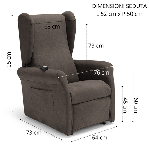 Poltrona elettrica relax 2 motori Pisa Design Bergere con Kit Optional Batteria