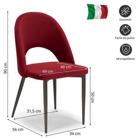 Sedia imbottita SOLE MADE IN ITALY per sala da pranzo in tessuto effetto velluto Design moderno