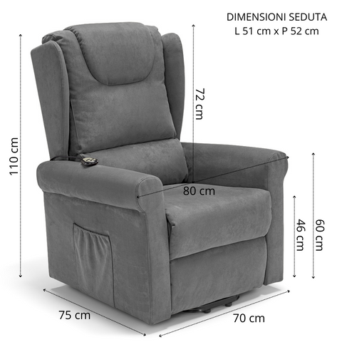 Poltrona elettrica relax 2 motori Detroit con cuscinetto lombare e Kit Optional Roller System e Kit Optional Batteria