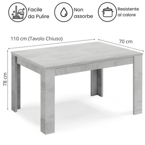 Tavolo in legno melaminico allungabile finitura cemento scheda tecnica