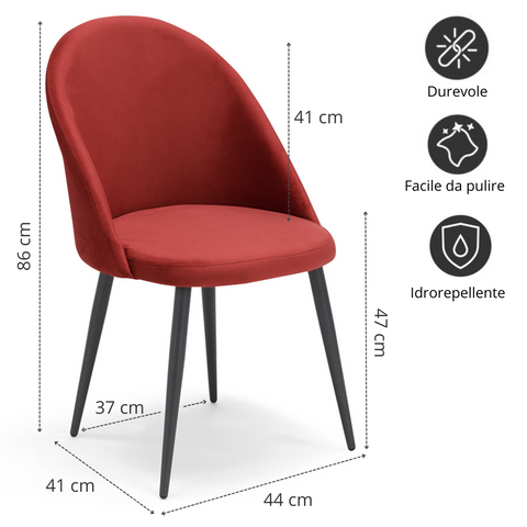 Sedia imbottita LOLA per sala da pranzo in tessuto effetto vellutato design moderno