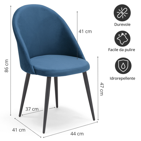 Sedia imbottita LOLA per sala da pranzo in tessuto effetto vellutato design moderno