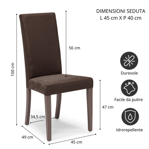 Sedia imbottita EDI NEW per sala da pranzo in tessuto effetto camosciato Design moderno