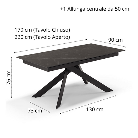 Tavolo da pranzo 170x90 modello ANTARES allungabile fino a 220 CM