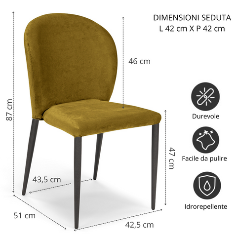 Sedia imbottita GHIBLI LUX per sala da pranzo in tessuto effetto velluto Design moderno